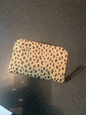 Leopard Print Zip-Around Wallet - Beige and Black